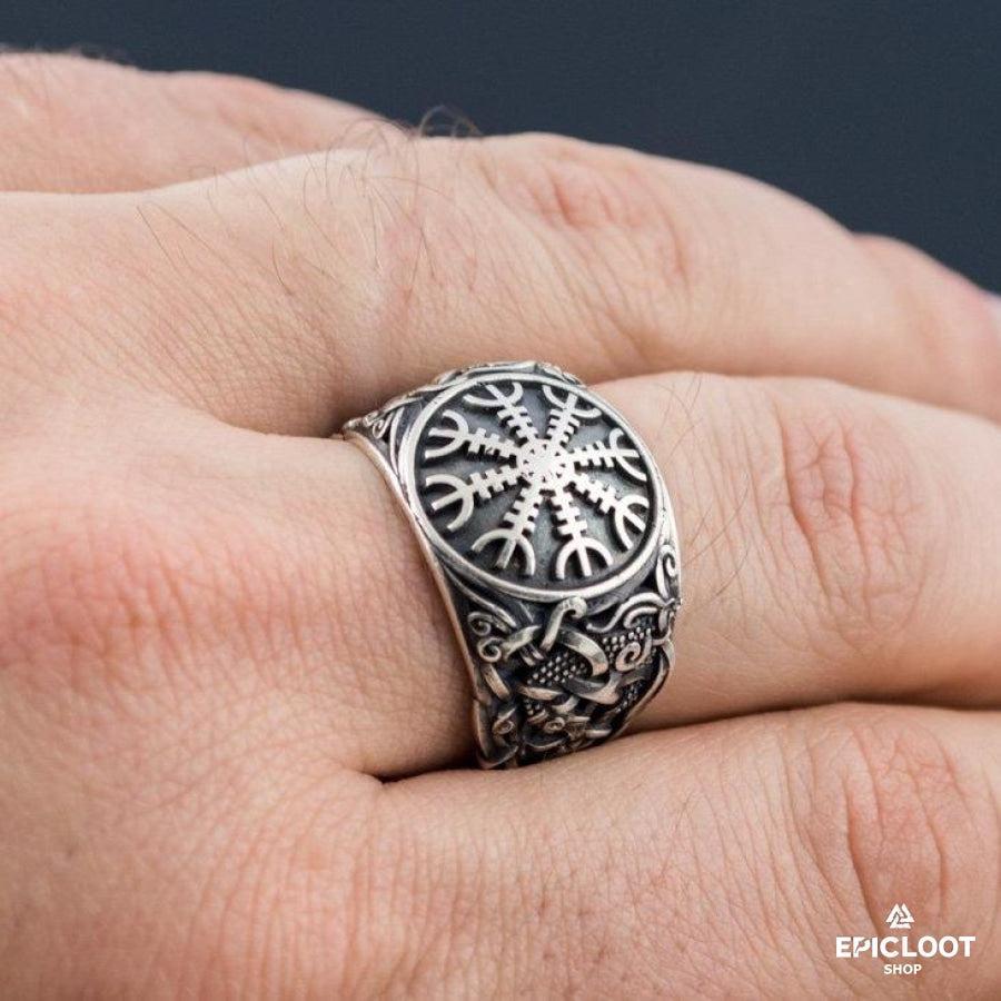 925 silver Helm of Awe Ring with Mammen Carving