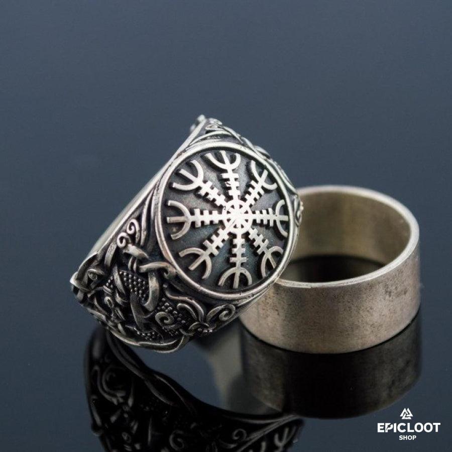 925 silver Helm of Awe Ring with Mammen Carving