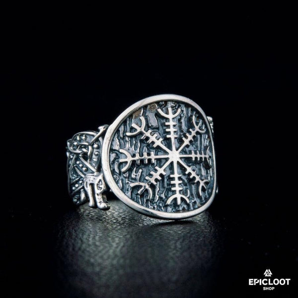 925 silver Helm of Awe Ring Wolf Design
