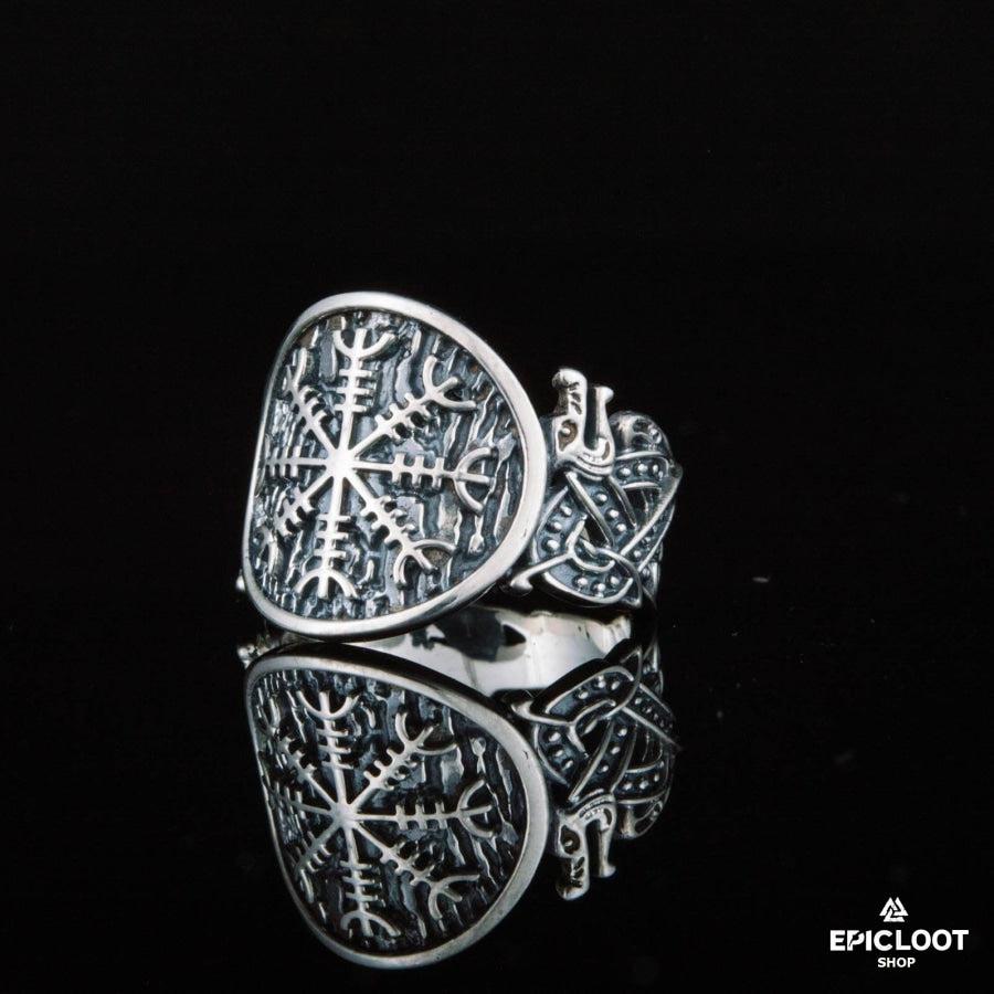 925 silver Helm of Awe Ring Wolf Design