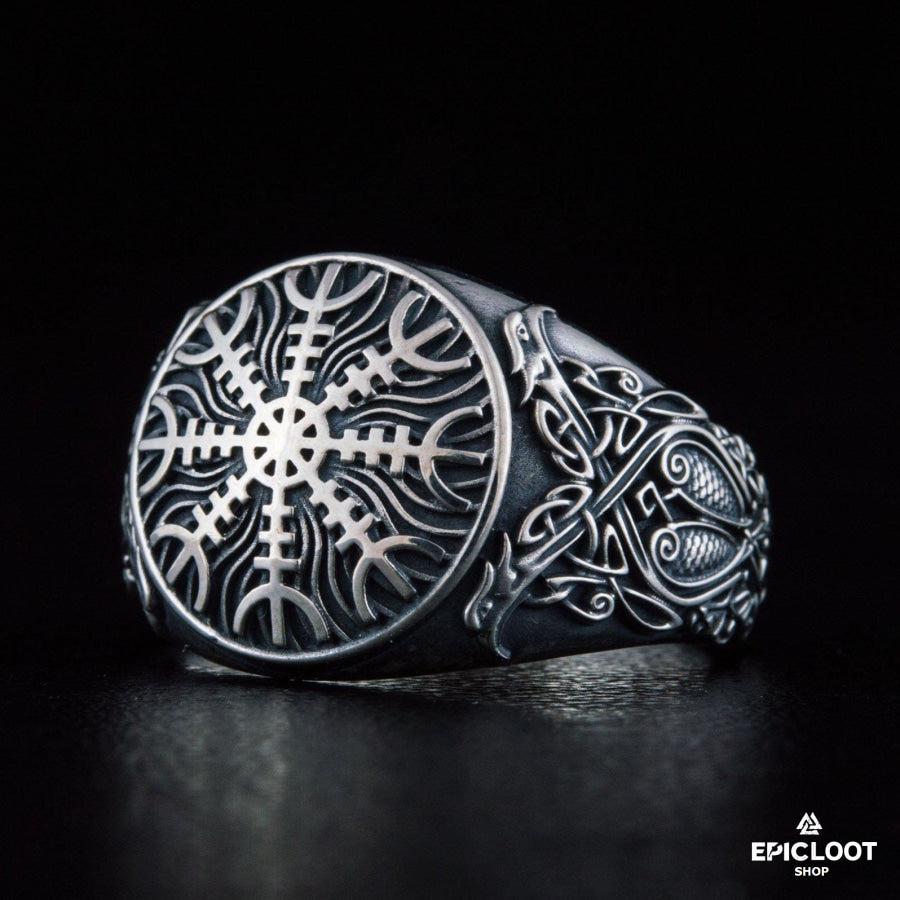 925 silver Helm of Awe Symbol with Norse Carving