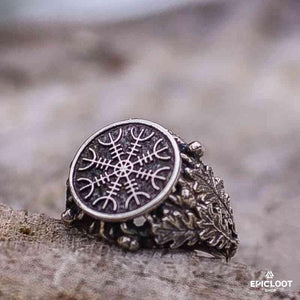 925 Silver Helm of Awe Symbol with Oak Leaves and Acorns
