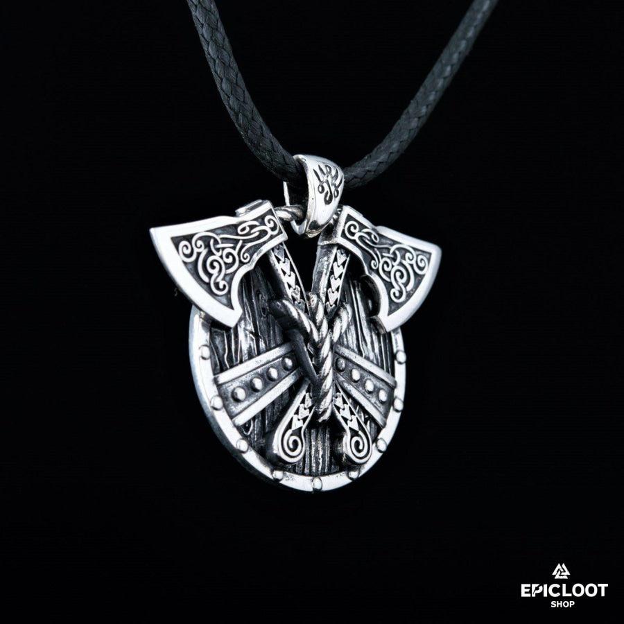 925 Silver Norse Shield with Axes Pendant