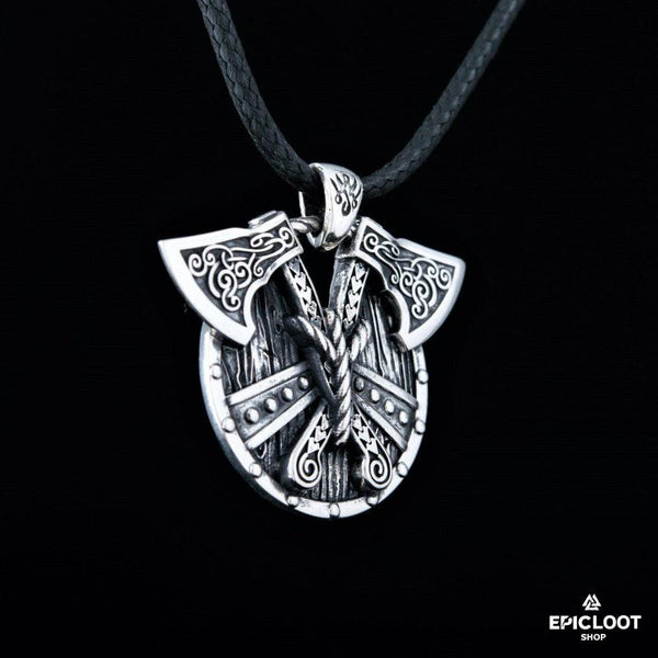 925 Silver Norse Shield with Axes Pendant - Viking Necklace | Epic Loot Shop