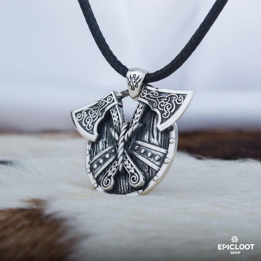 925 Silver Norse Shield with Axes Pendant