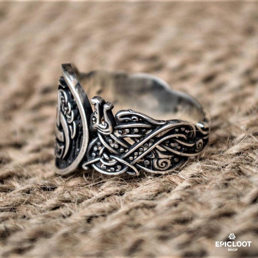 925 silver Odin Horn Ring Wolf Design