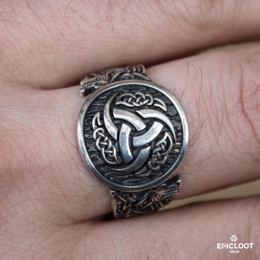925 silver Odin Horn Ring Wolf Design