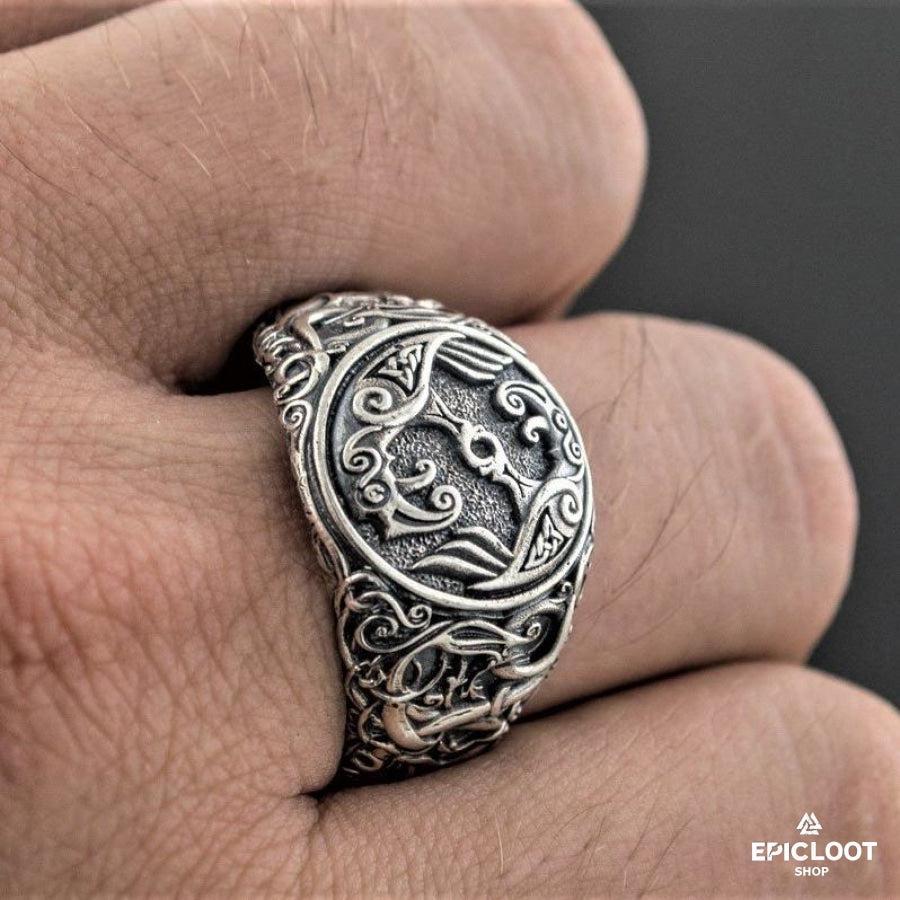 925 silver Odin Raven Symbol Ring Urnes Style