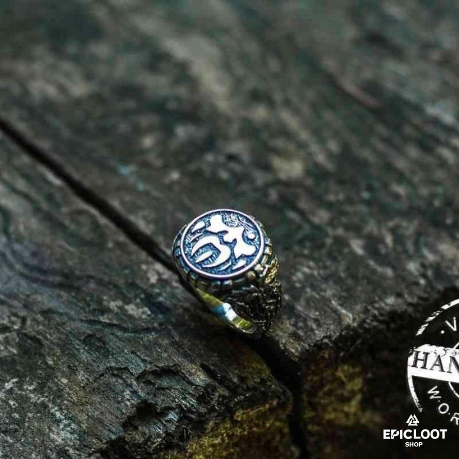925 silver Odin Ring with Oak Leaves
