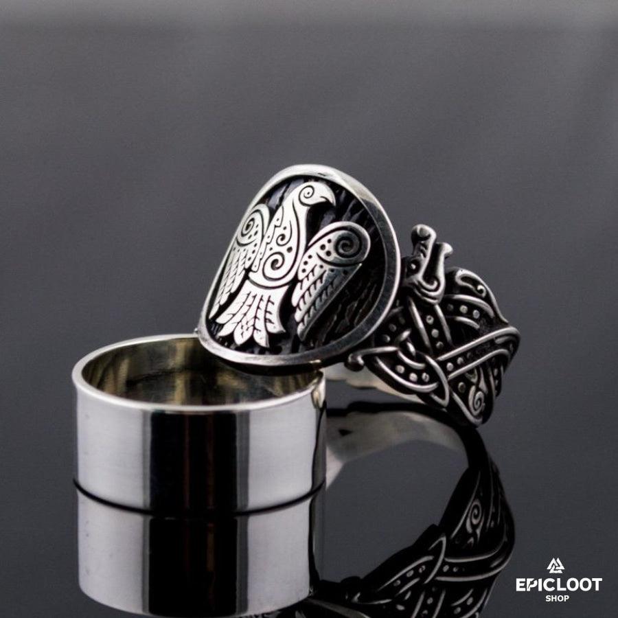 925 silver Raven Ring Wolf Design