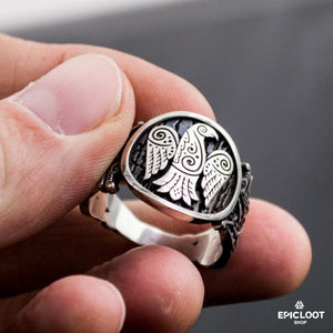 Anello Con Corvo E Lupo In Argento 925
