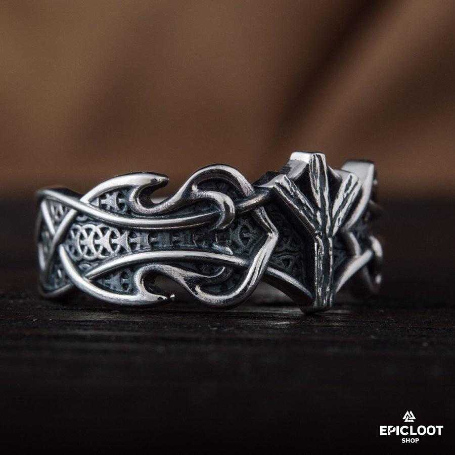 925 silver Ring with Algiz Rune
