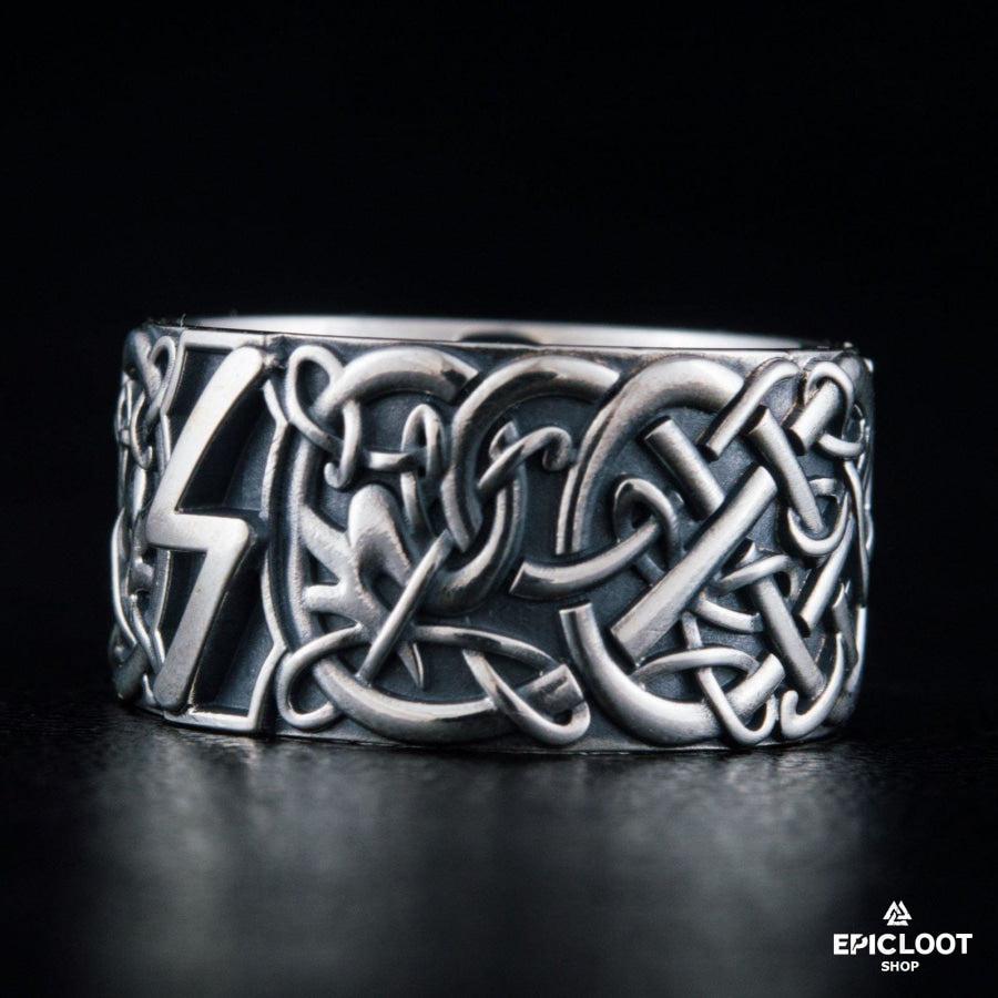 925 silver Ring with Sowelu Rune Nordic Carving