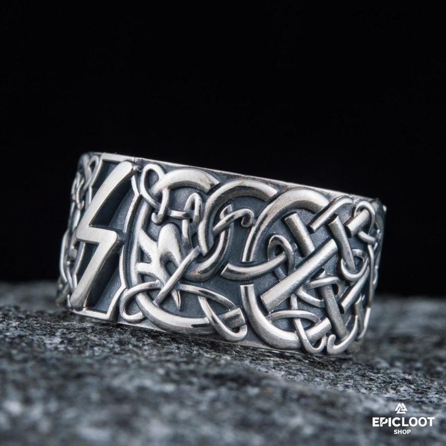 925 silver Ring with Sowelu Rune Nordic Carving