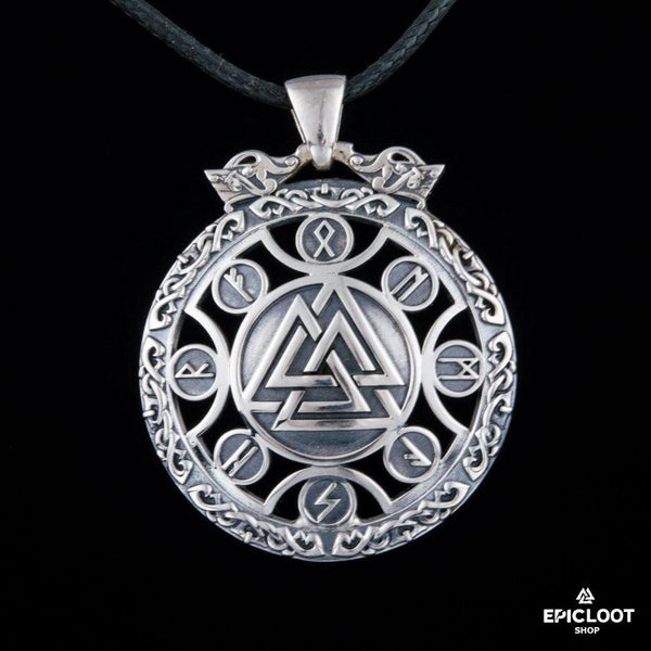 925 Silver Runic Valknut Symbol Pendant - Viking Necklace - Detailed View | Epic Loot Shop