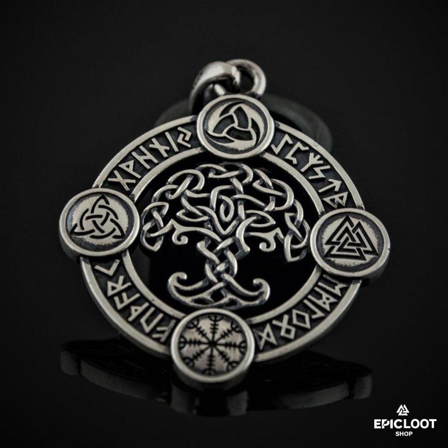 925 Silver Runic Yggdrasil Pendant with Norse Symbols