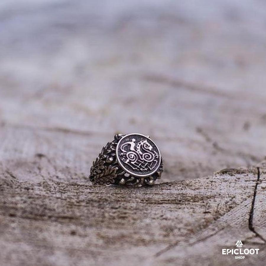 925 Silver Sleipnir Ring with Oak Leaves