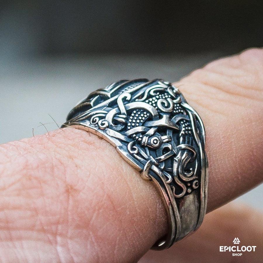 925 silver Valknut Ring with Mammen Carving