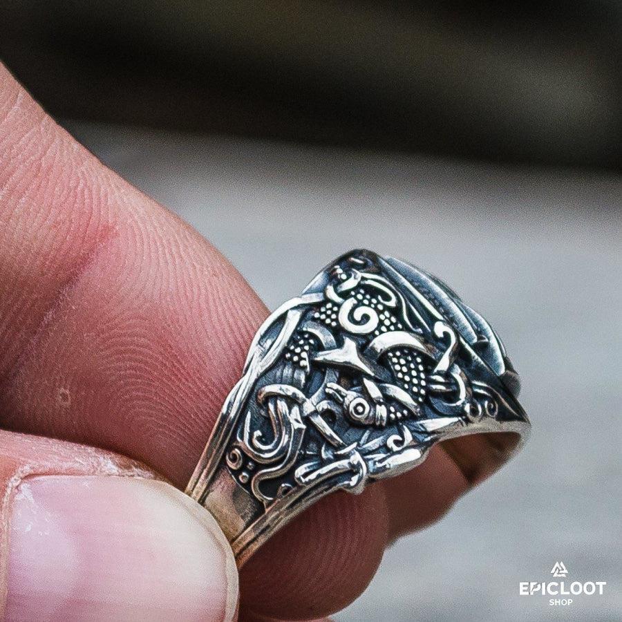 925 silver Valknut Ring with Mammen Carving