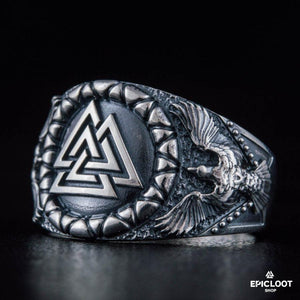 925 silver Valknut Symbol Raven Style
