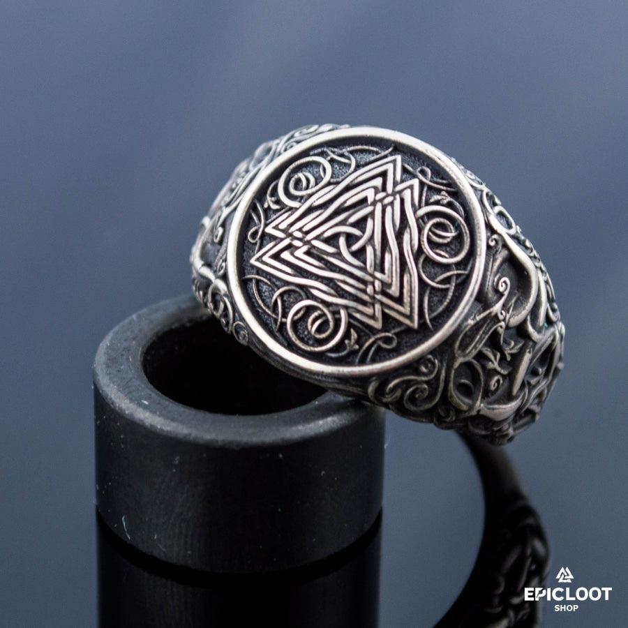 925 silver Valknut Symbol Ring Urnes Style