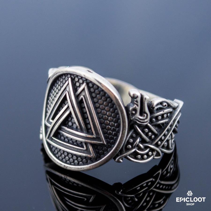 925 silver Valknut Symbol Ring Wolf Design