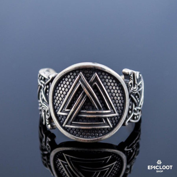 Anello Simbolo Valknut in Argento 925, Design Lupo