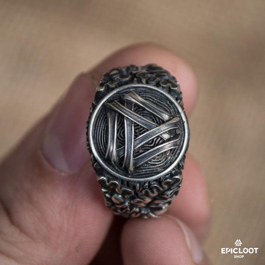 925 silver Valknut Symbol with Oak Leaves and Acorns