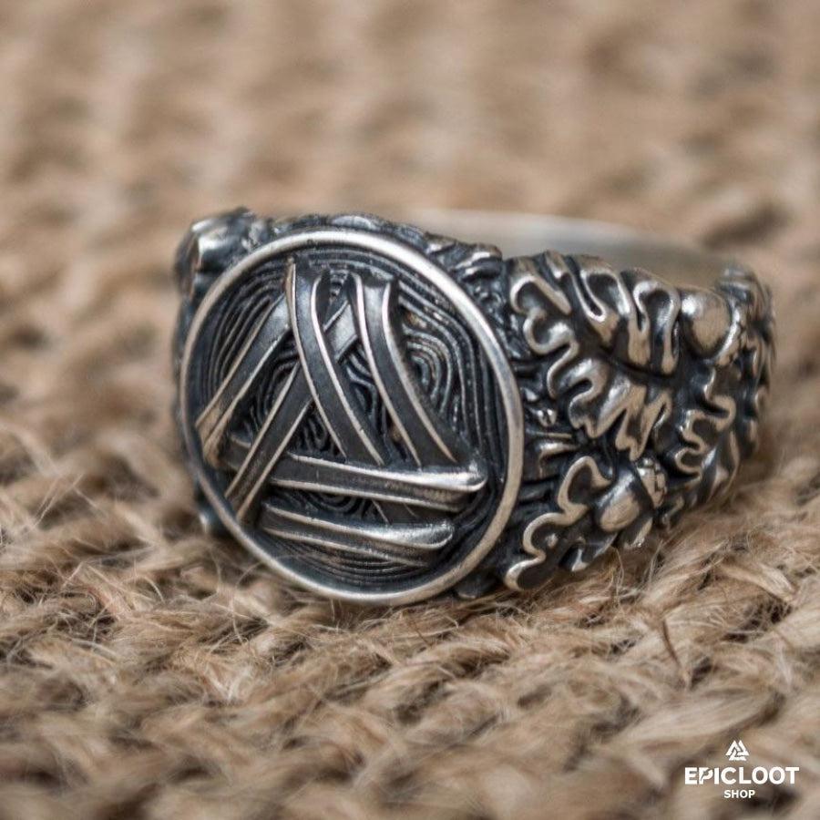 925 silver Valknut Symbol with Oak Leaves and Acorns