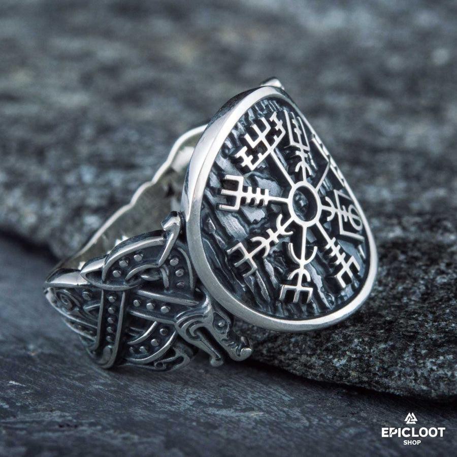 925 silver Vegvisir Ring Wolf Design