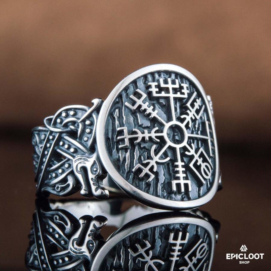 925 silver Vegvisir Ring Wolf Design