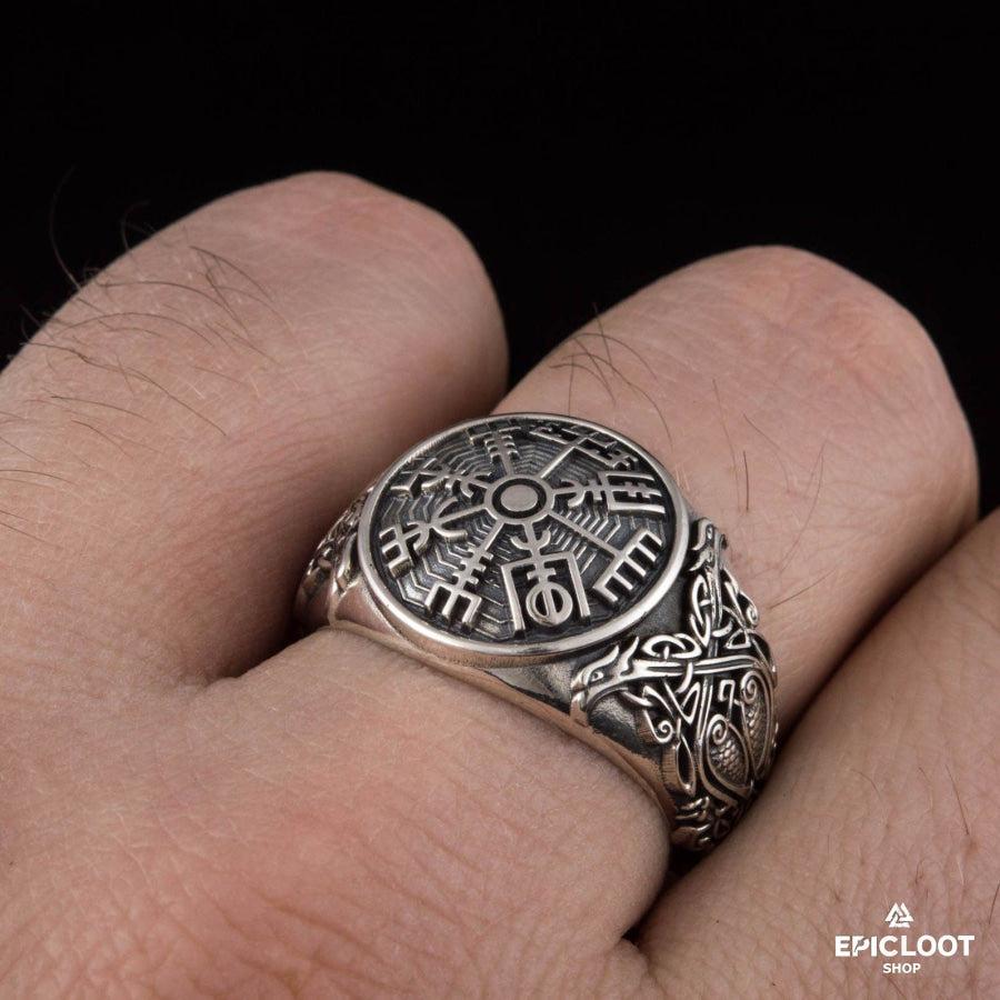 925 silver Vegvisir Symbol Ring Nordic Carving