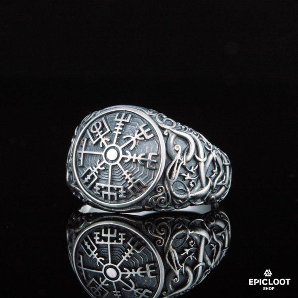 Vegvisir Symbol Viking Ring Urnes Style - Sterling Silver
