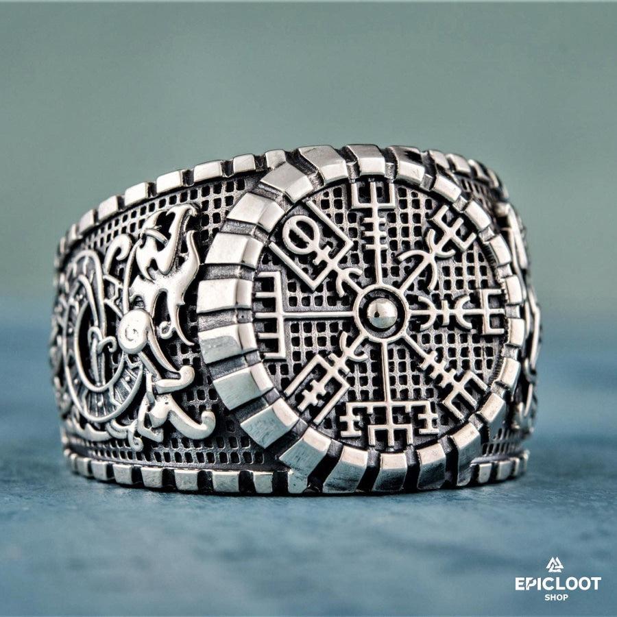925 silver Vegvisir Symbol Ring with Viking Style