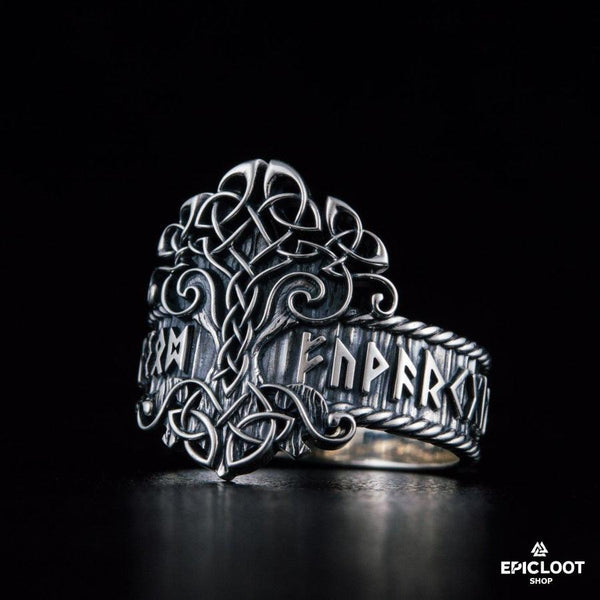 925 silver Yggdrasil Ring with Norse Runes - Handcrafted Viking Ring | Epic Loot Shop