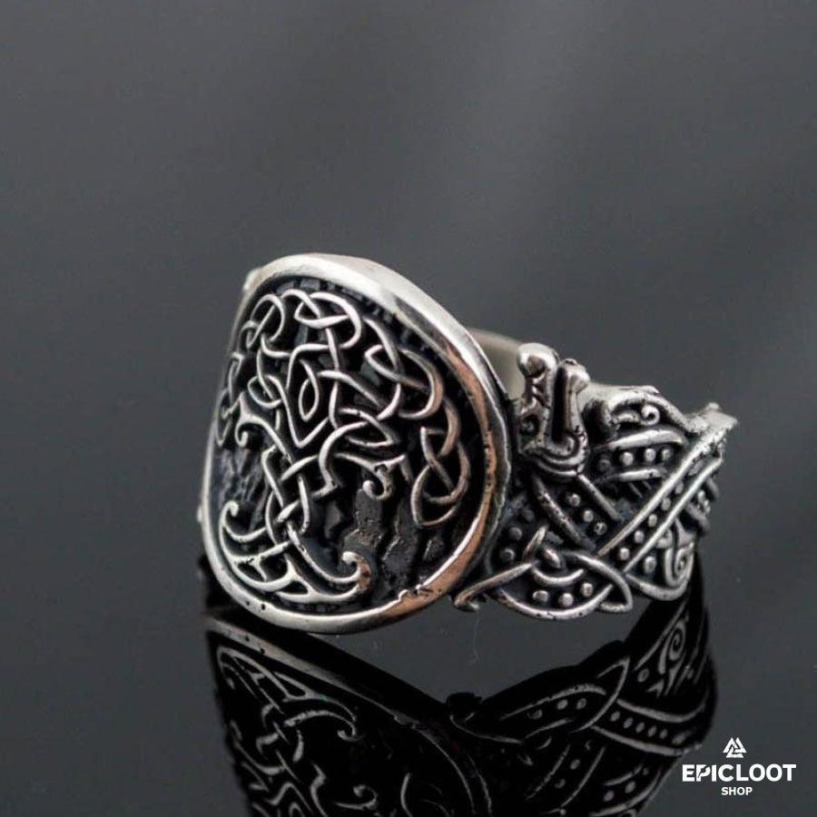 925 silver Yggdrasil Ring Wolf Design