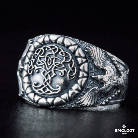 925 silver Yggdrasil Symbol Raven Style