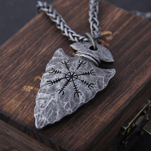 Gungnir Spear with the Helm of Awe Symbol Necklace