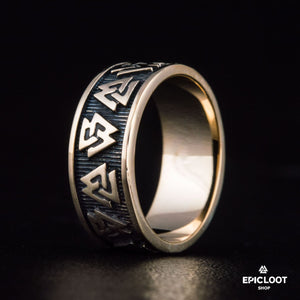 Bronzový prsten se symbolem Valknuta od Vikingů