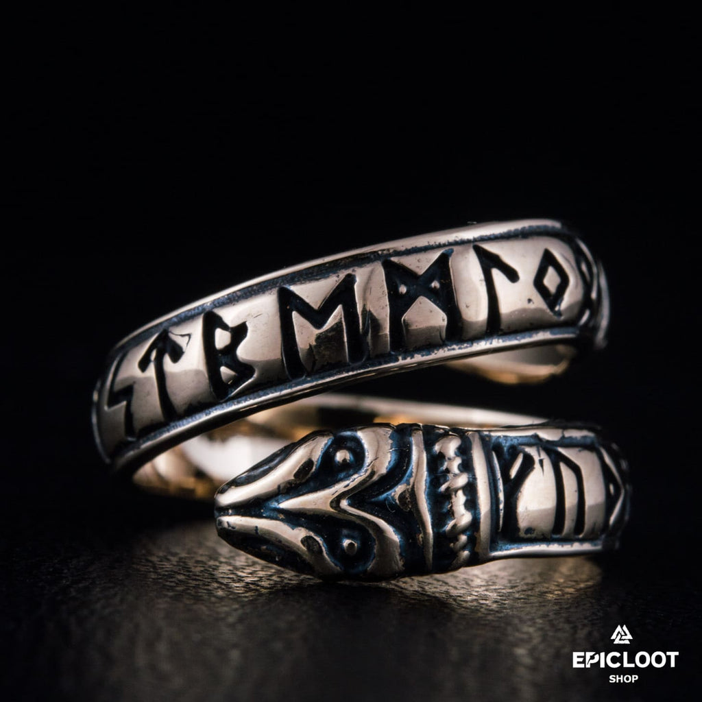 Ouroboros Ring With Runes Bronze Viking Ring
