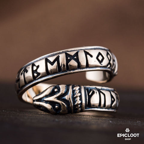 Ouroboros Ring With Runes Bronze Viking Ring