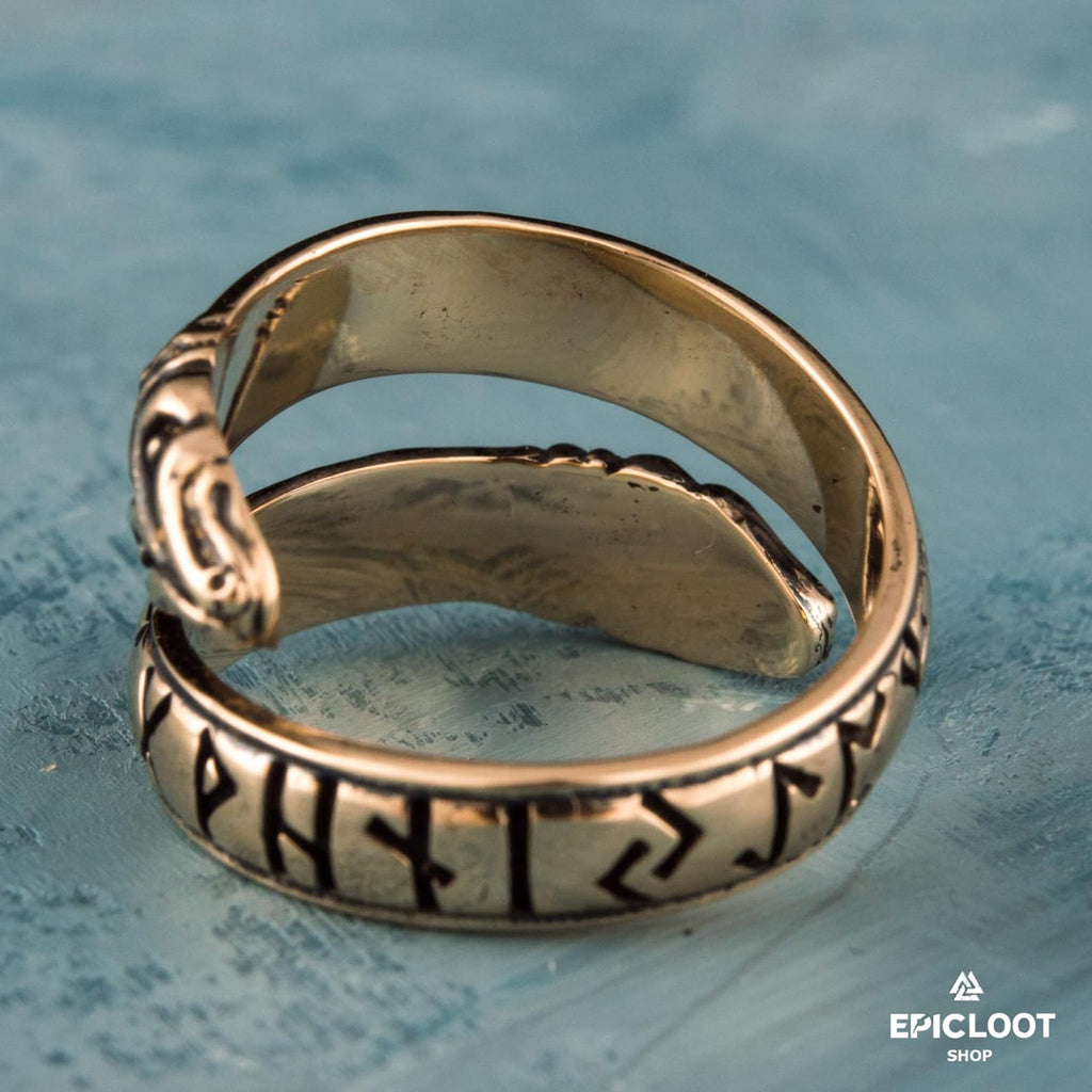 Ouroboros Ring With Runes Bronze Viking Ring