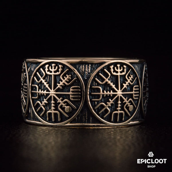 Anello Vichingo Vegvisir a Forma di Bussola in Bronzo