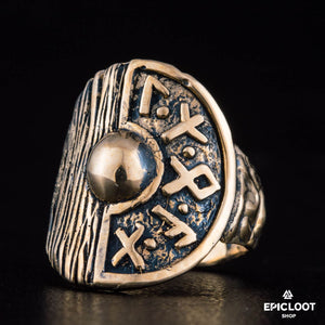 Bronzový prsten s runovým štítem Vikingů