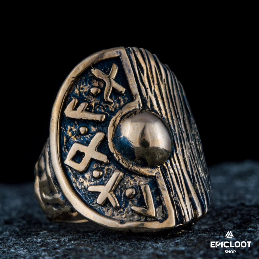 Viking Shield Runic Bronze Ring