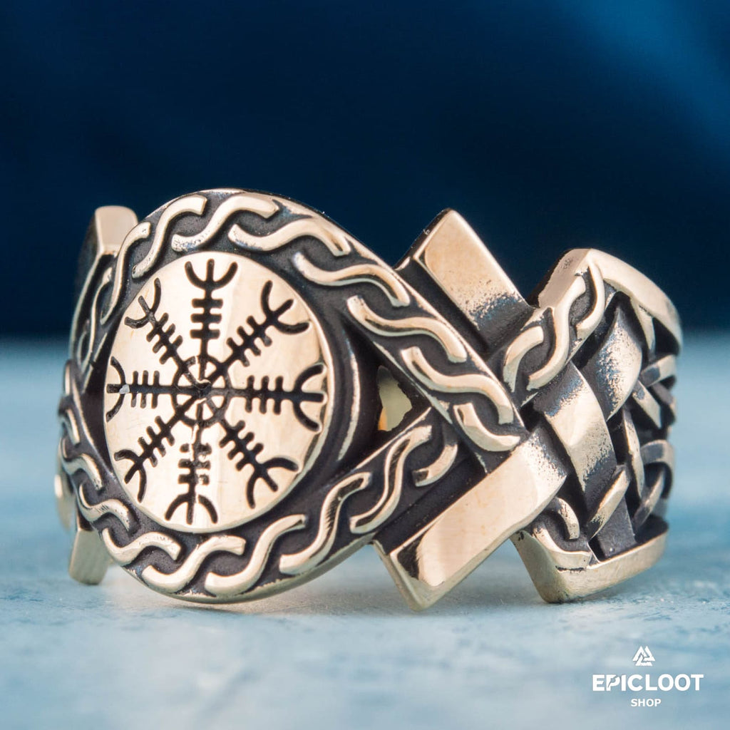 Helm Of Awe Symbol Norse Decoration Bronze Ring