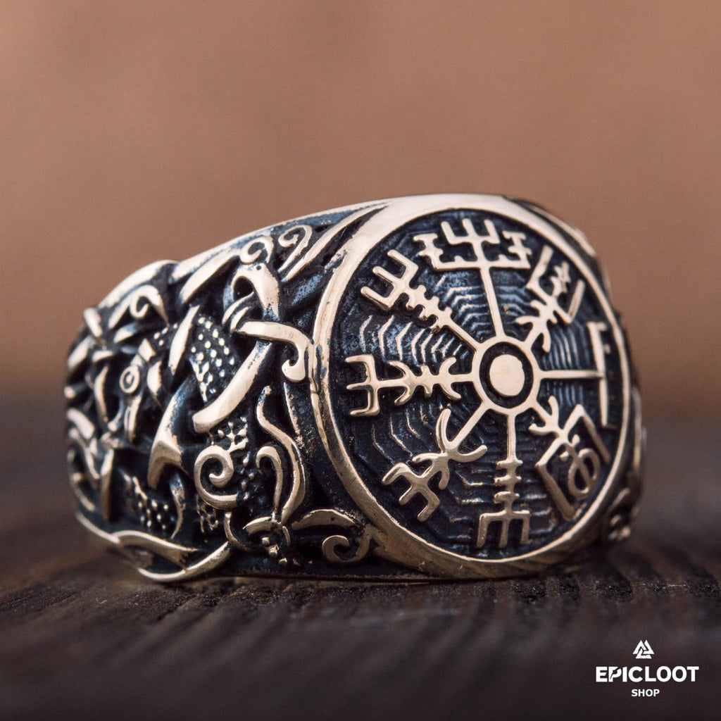 Vegvisir Symbol Norse Style Bronze Ring