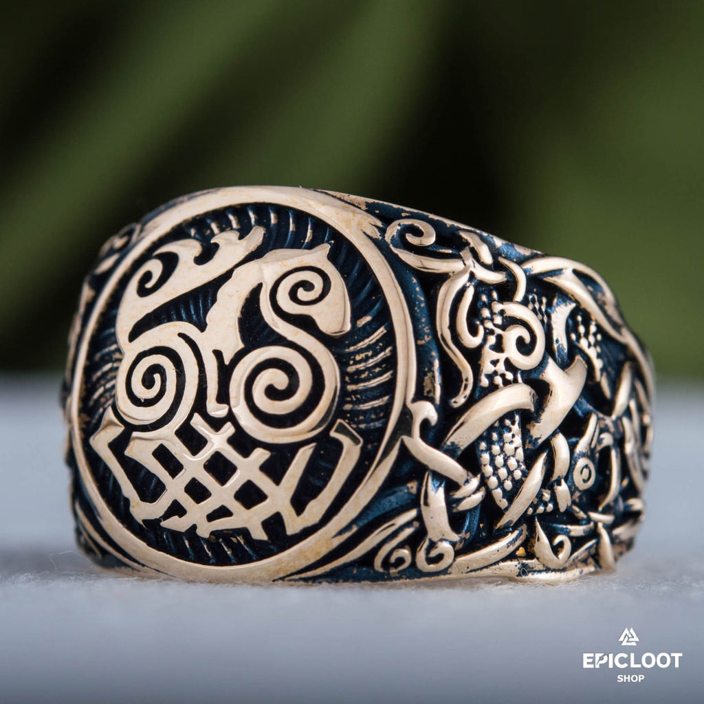 Sleipnir Symbol Decorated Bronze Ring