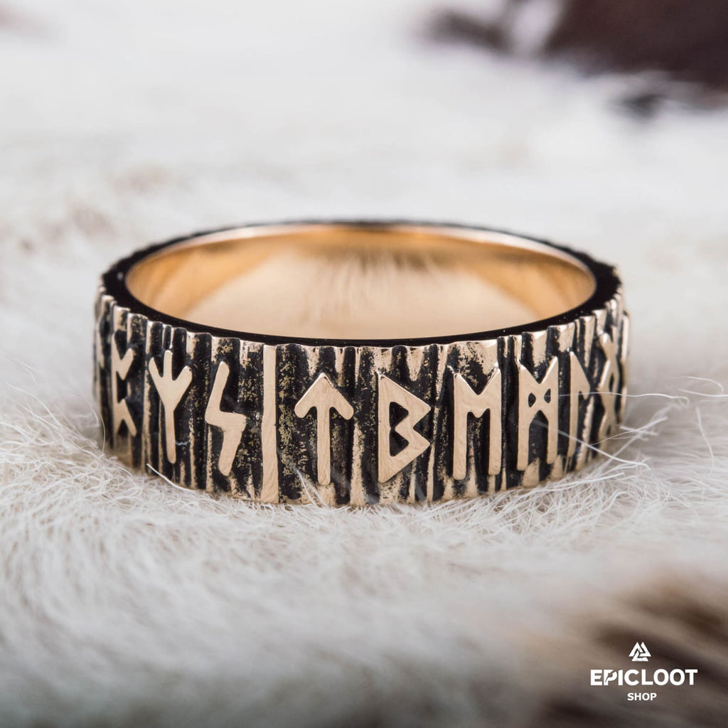 Elder Futhark Runes Ring Bronze Viking Ring