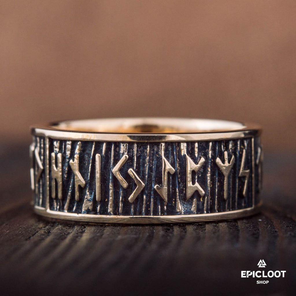 Elder Futhark Runes Bronze Viking Ring